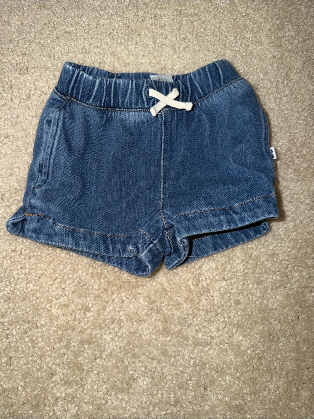Little Sleepies Denim-Look Pull-On Shorts in Blue with White Drawstring